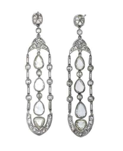 9.86 Carat Antique Style Diamond Dangling Earrings in 18K Gold