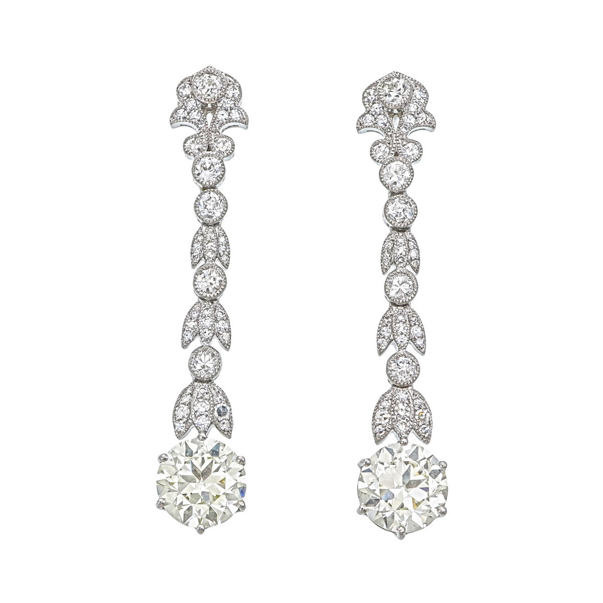 5.08 Carat Old Cut Diamond Dangling Earrings