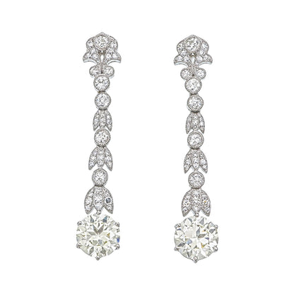 5.08 Carat Old Cut Diamond Dangling Earrings