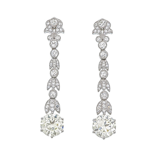 5.08 Carat Old Cut Diamond Dangling Earrings