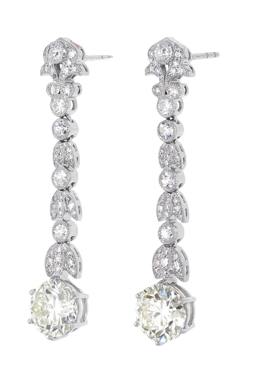 5.08 Carat Old Cut Diamond Dangling Earrings
