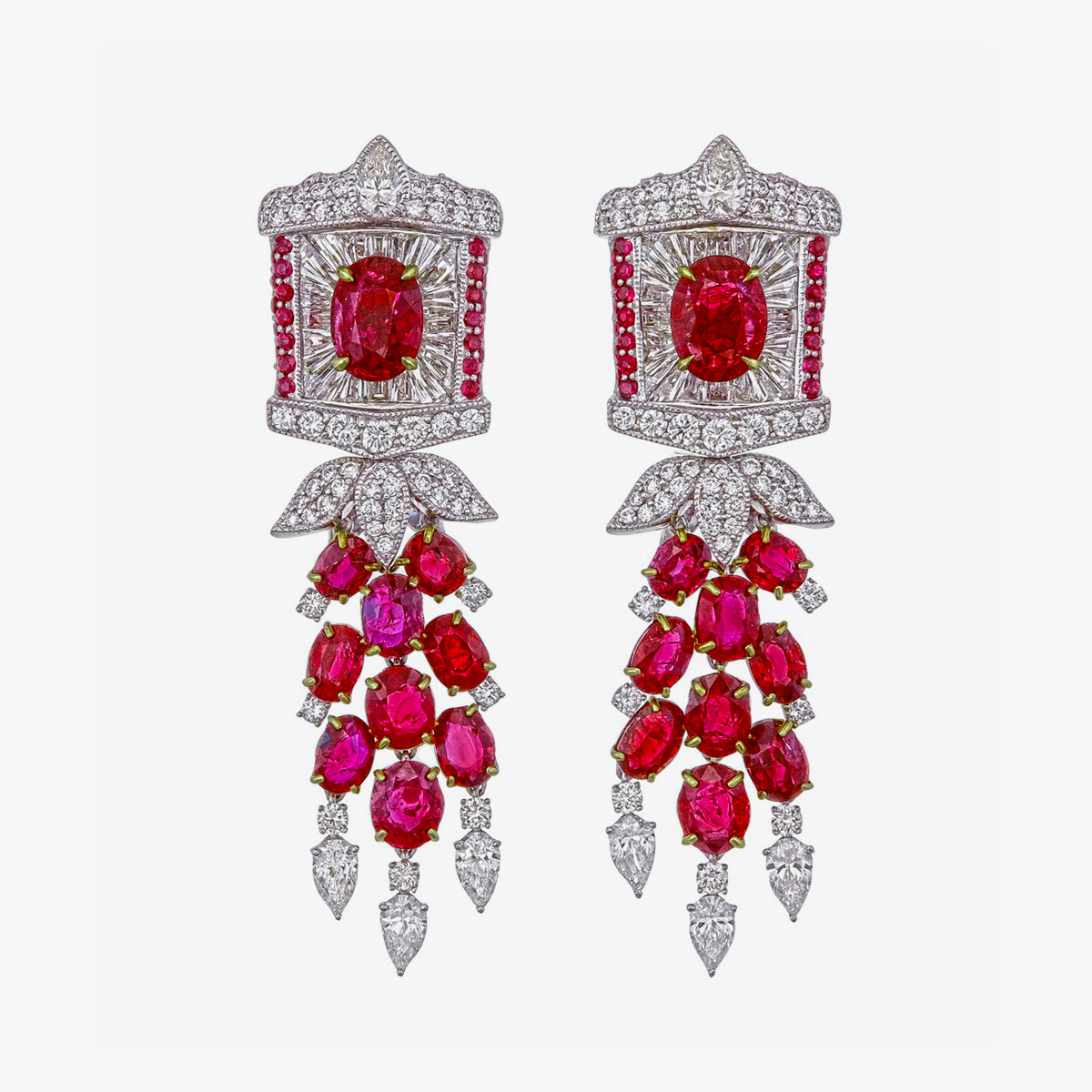 Gubelin Certified 11.85 Carat Burma Ruby And Diamond Earrings In 18 Karat Gold