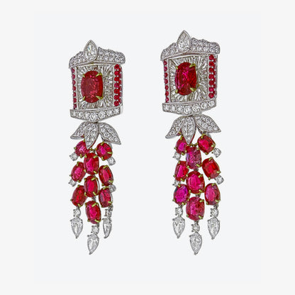Gubelin Certified 11.85 Carat Burma Ruby And Diamond Earrings In 18 Karat Gold