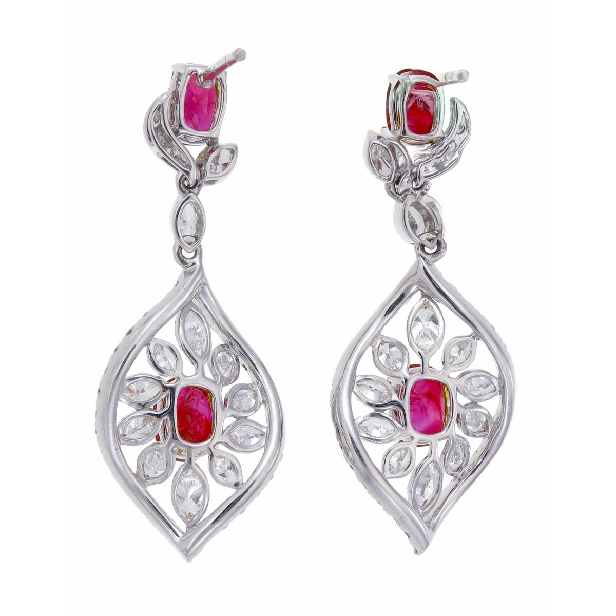 GRS Certified 3.22 Carat Burmese No Heat Pigeon Blood Ruby and Diamond Earrings in 18 karat white gold