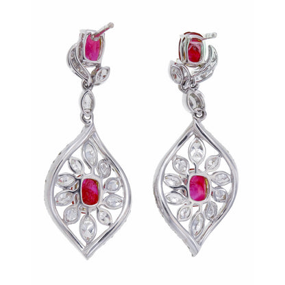 GRS Certified 3.22 Carat Burmese No Heat Pigeon Blood Ruby and Diamond Earrings in 18 karat white gold