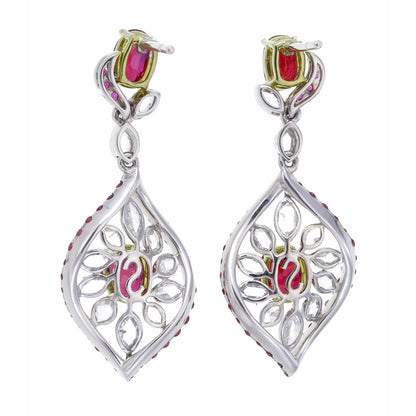 GRS Certified 3.22 Carat Burmese No Heat Pigeon Blood Ruby and Diamond Earrings in 18 karat white gold