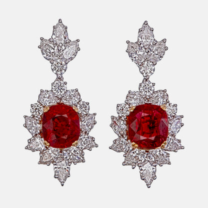 GRS Certified 2.44 Carat Burma Pigeon Blood Ruby And Diamond Earrings In 18 karat White Gold