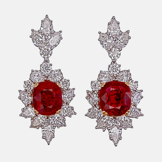 GRS Certified 2.44 Carat Burma Pigeon Blood Ruby And Diamond Earrings In 18 karat White Gold