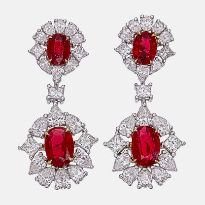 GRS Certified 3.52 Carat Burma Pigeon Blood Ruby And Diamond Earrings In 18Karat White Gold