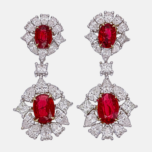 GRS Certified 3.52 Carat Burma Pigeon Blood Ruby And Diamond Earrings In 18Karat White Gold