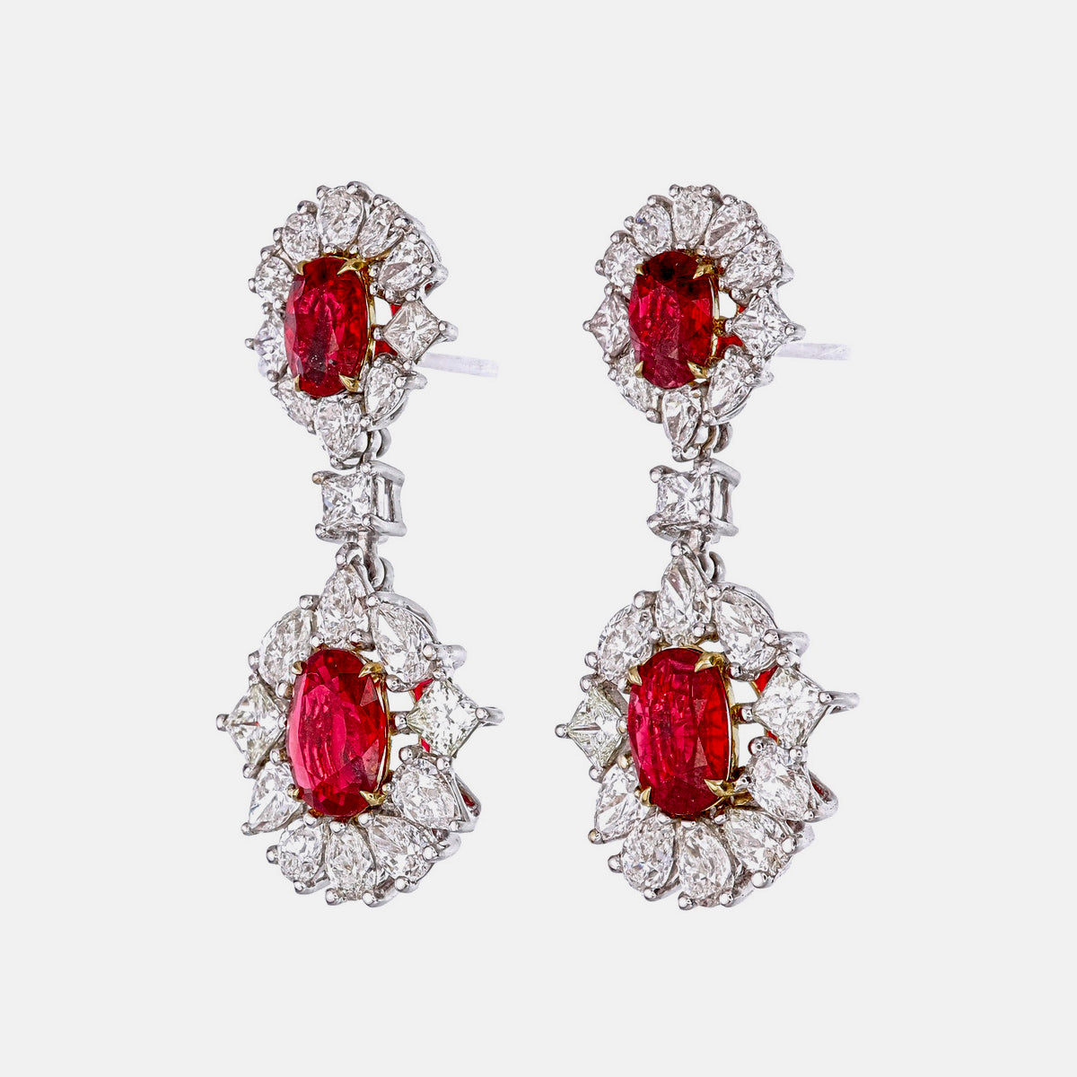GRS Certified 3.52 Carat Burma Pigeon Blood Ruby And Diamond Earrings In 18Karat White Gold