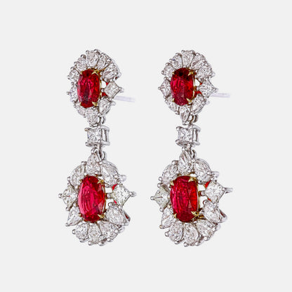 GRS Certified 3.52 Carat Burma Pigeon Blood Ruby And Diamond Earrings In 18Karat White Gold