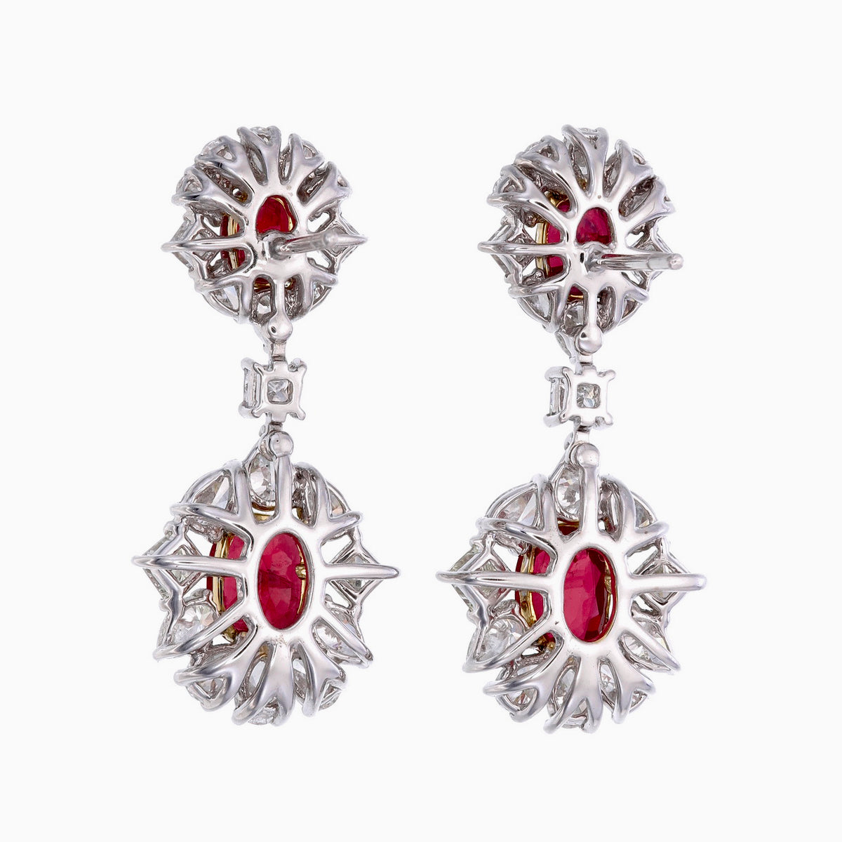 GRS Certified 3.52 Carat Burma Pigeon Blood Ruby And Diamond Earrings In 18Karat White Gold