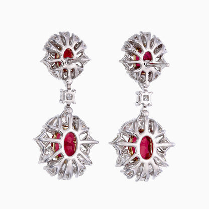 GRS Certified 3.52 Carat Burma Pigeon Blood Ruby And Diamond Earrings In 18Karat White Gold