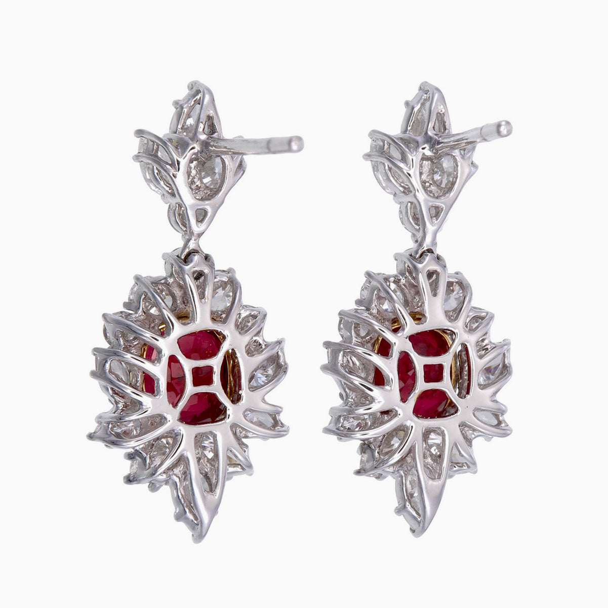 GRS Certified 2.44 Carat Burma Pigeon Blood Ruby And Diamond Earrings In 18 karat White Gold