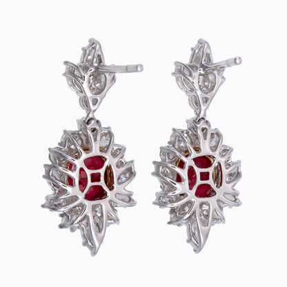 GRS Certified 2.44 Carat Burma Pigeon Blood Ruby And Diamond Earrings In 18 karat White Gold