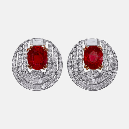 GRS Certified 2.44 Carat Burmese Pigeon Blood Ruby And Diamond Earrings In 18 Karat White Gold