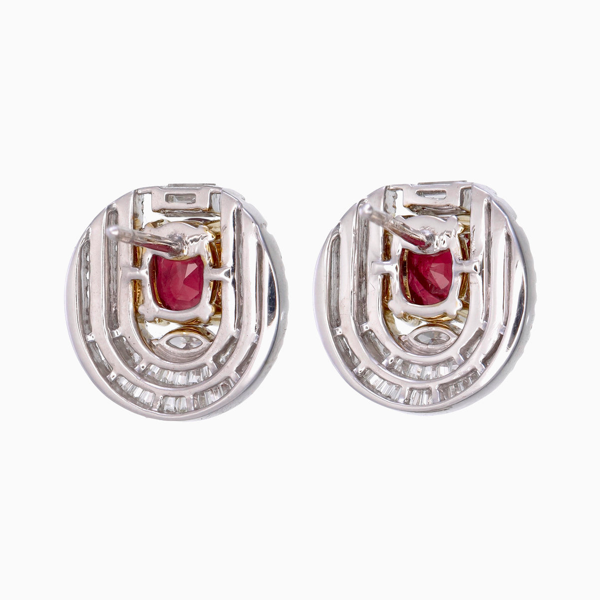 GRS Certified 2.44 Carat Burmese Pigeon Blood Ruby And Diamond Earrings In 18 Karat White Gold