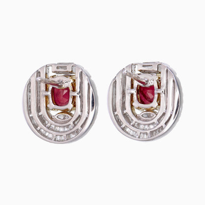 GRS Certified 2.44 Carat Burmese Pigeon Blood Ruby And Diamond Earrings In 18 Karat White Gold