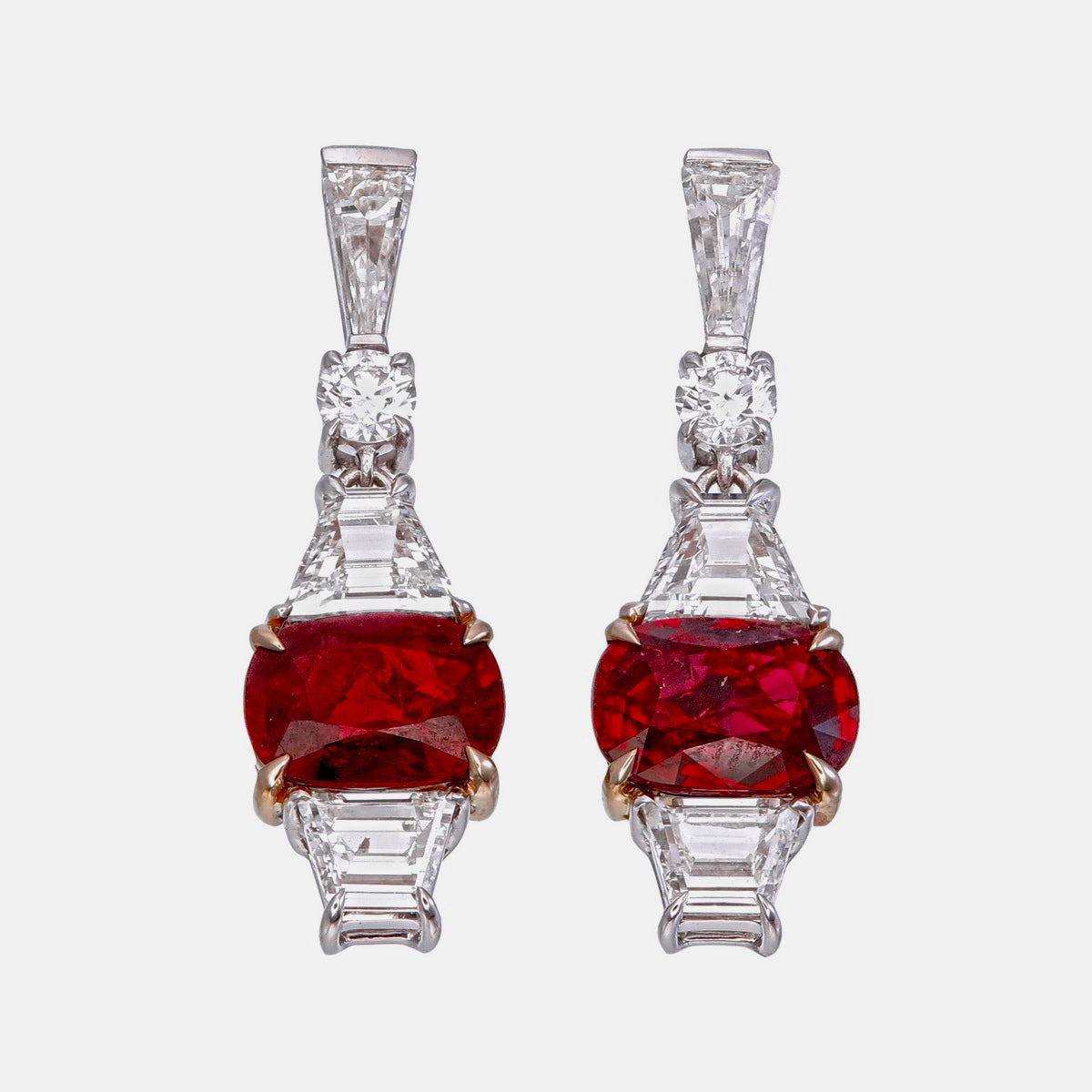 GRS Certified 2.37 Carat Burma Pigeon Blood Ruby And Diamond Earrings In 18 Karat White Gold