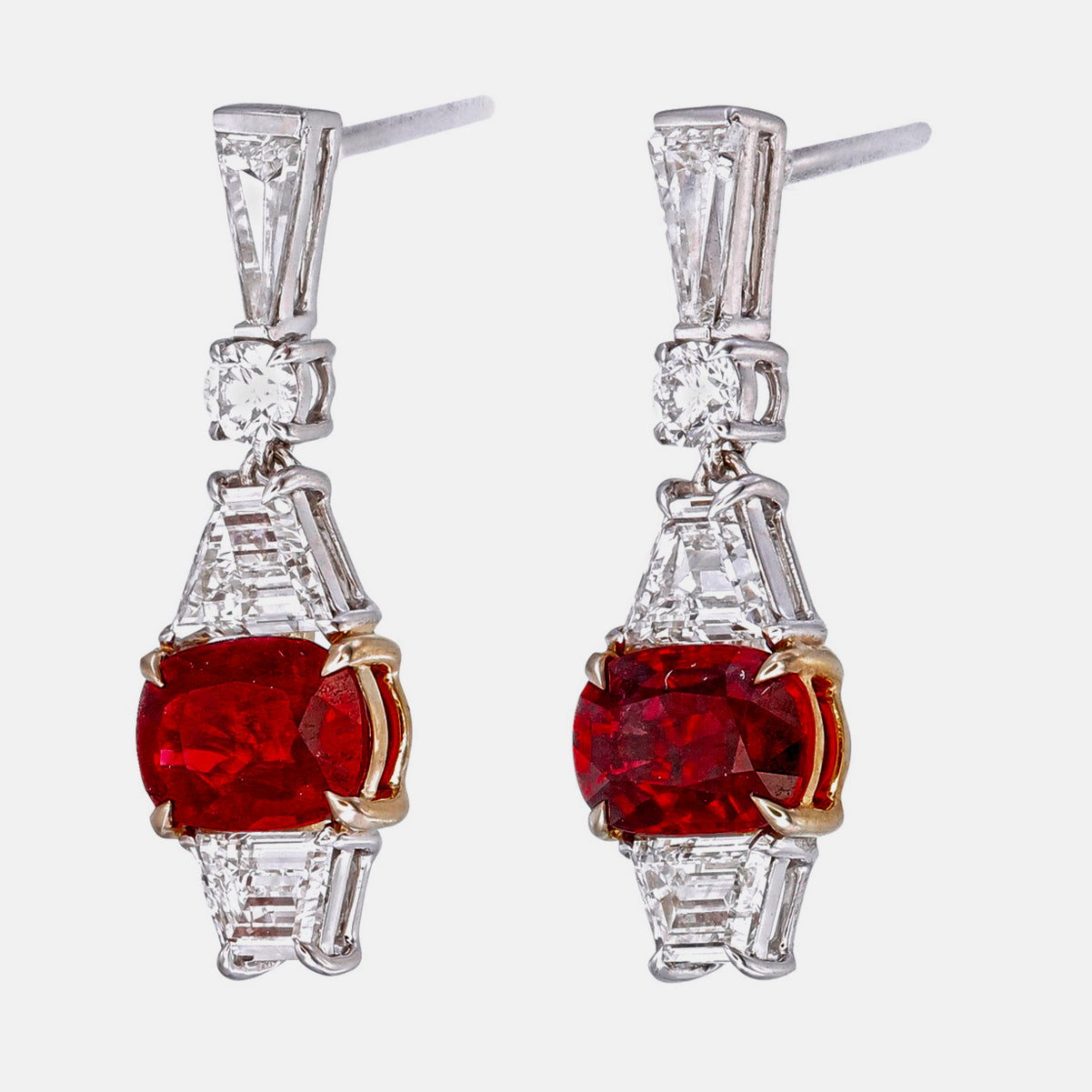 GRS Certified 2.37 Carat Burma Pigeon Blood Ruby And Diamond Earrings In 18 Karat White Gold