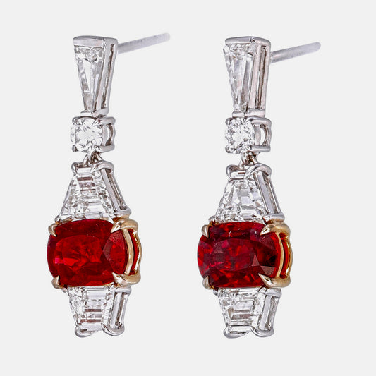 GRS Certified 2.37 Carat Burma Pigeon Blood Ruby And Diamond Earrings In 18 Karat White Gold