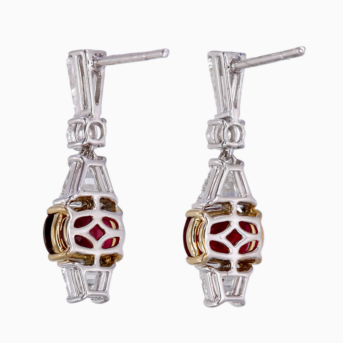 GRS Certified 2.37 Carat Burma Pigeon Blood Ruby And Diamond Earrings In 18 Karat White Gold