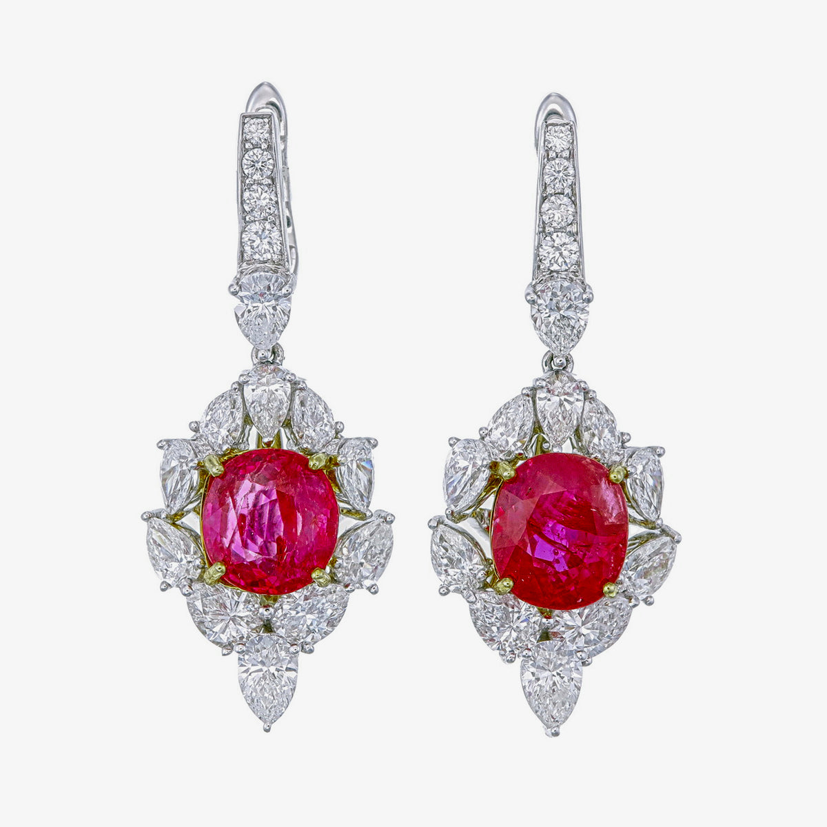 GRS Certified 7.88 Carat Burmes Ruby And Diamond Earrings In 18 Karat White Gold