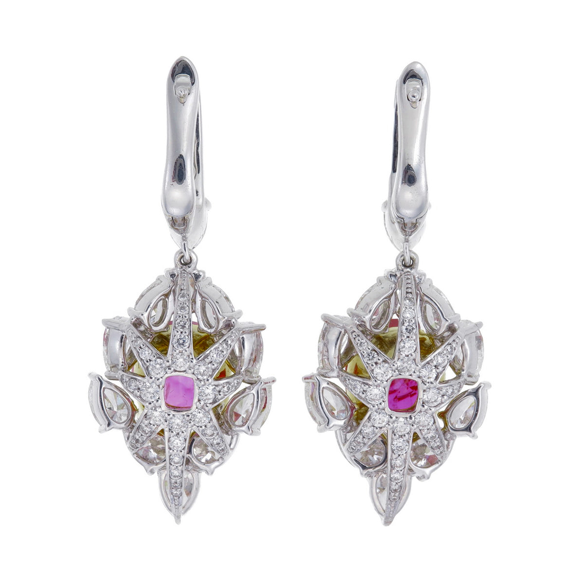 GRS Certified 7.88 Carat Burmes Ruby And Diamond Earrings In 18 Karat White Gold