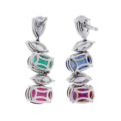 GRS Certified Burma Ruby Emerald Sapphire And Diamond Earrings In 18K WhiteGold