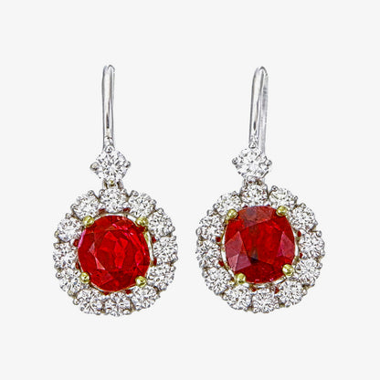 GRS Certified 2.05 Carat Burma Ruby Pigeon Blood And Diamond Earrings In 18K White Gold