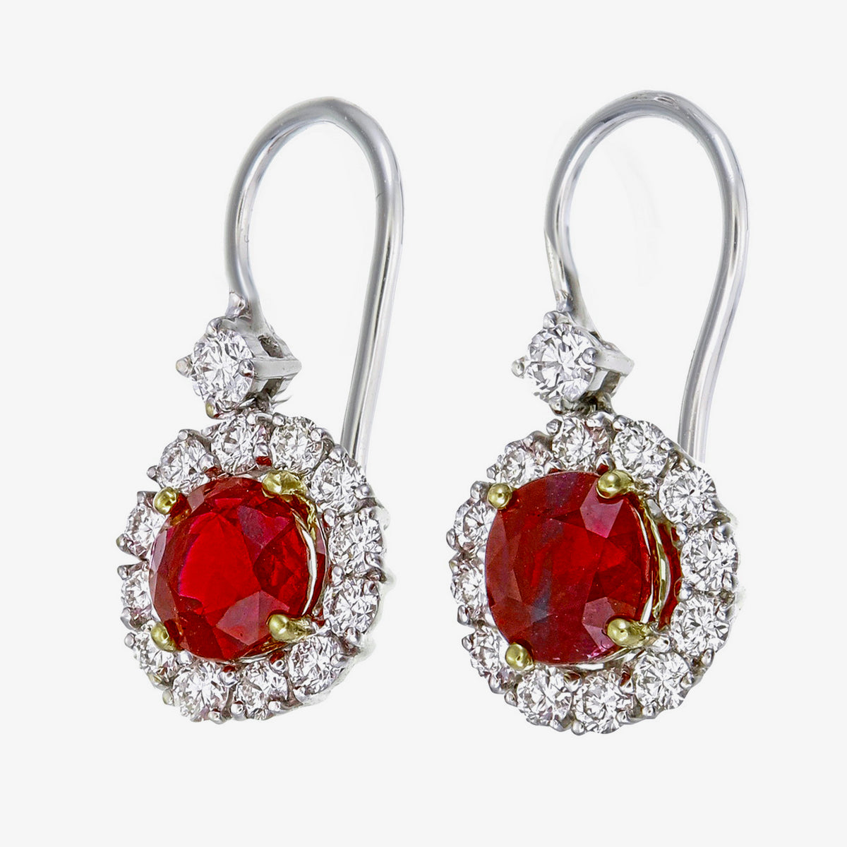 GRS Certified 2.05 Carat Burma Ruby Pigeon Blood And Diamond Earrings In 18K White Gold