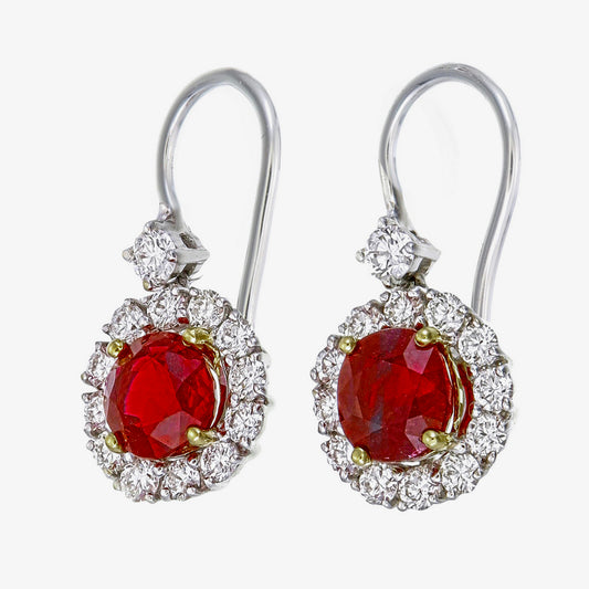 GRS Certified 2.05 Carat Burma Ruby Pigeon Blood And Diamond Earrings In 18K White Gold