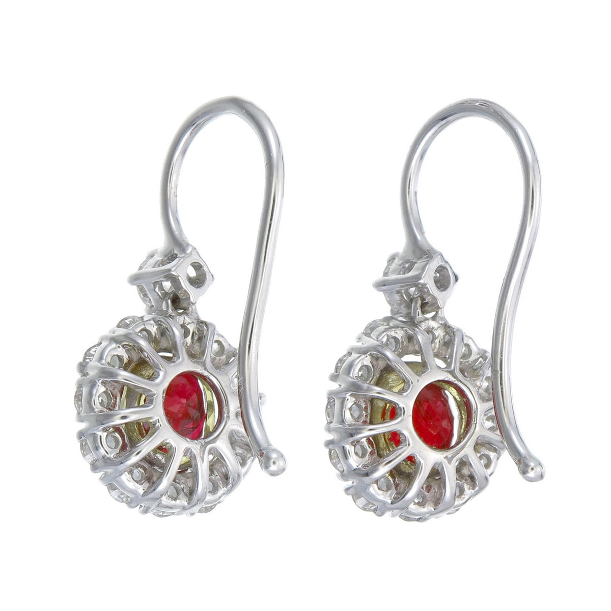 GRS Certified 2.05 Carat Burma Ruby Pigeon Blood And Diamond Earrings In 18K White Gold