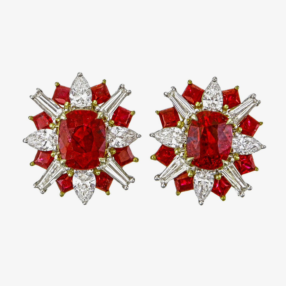 GRS Certified 2.88 Carat Burma Ruby Pigeon Blood And Diamond Earrings In 18k White Gold