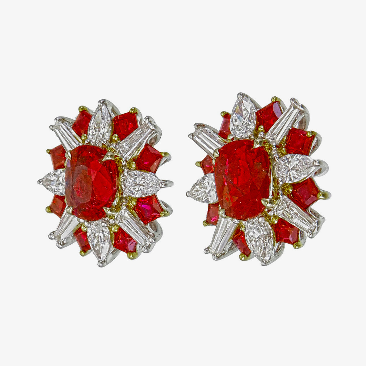 GRS Certified 2.88 Carat Burma Ruby Pigeon Blood And Diamond Earrings In 18k White Gold