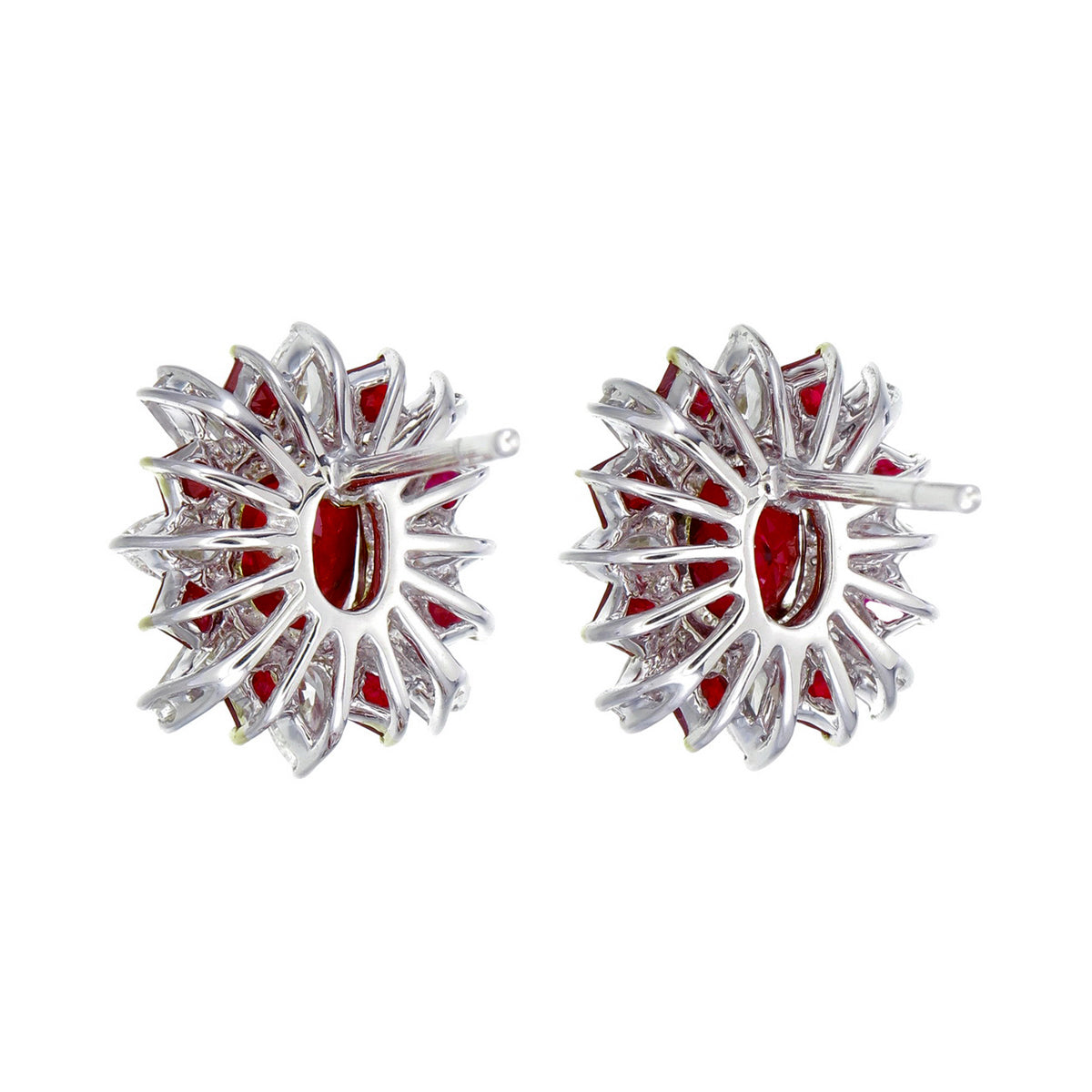 GRS Certified 2.88 Carat Burma Ruby Pigeon Blood And Diamond Earrings In 18k White Gold
