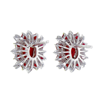 GRS Certified 2.88 Carat Burma Ruby Pigeon Blood And Diamond Earrings In 18k White Gold