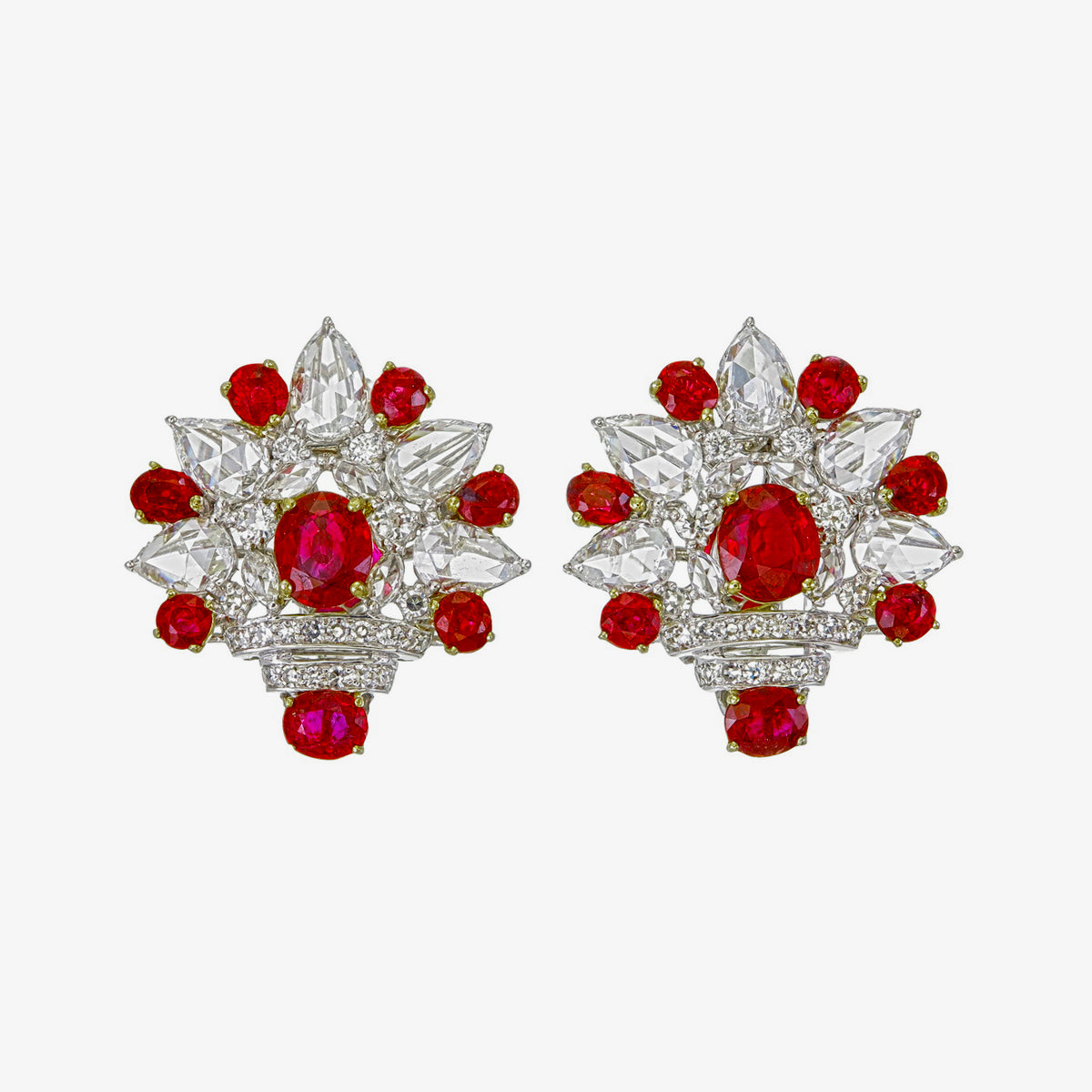 GRS Certified 4.71 Carat Burma Ruby Pigeon Blood And Diamond Earrings In 18k White Gold