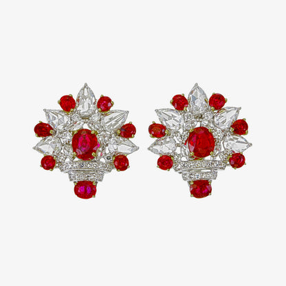 GRS Certified 4.71 Carat Burma Ruby Pigeon Blood And Diamond Earrings In 18k White Gold