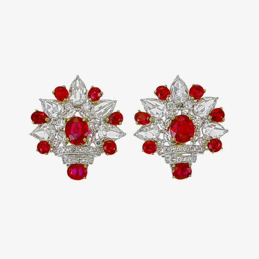 GRS Certified 4.71 Carat Burma Ruby Pigeon Blood And Diamond Earrings In 18k White Gold