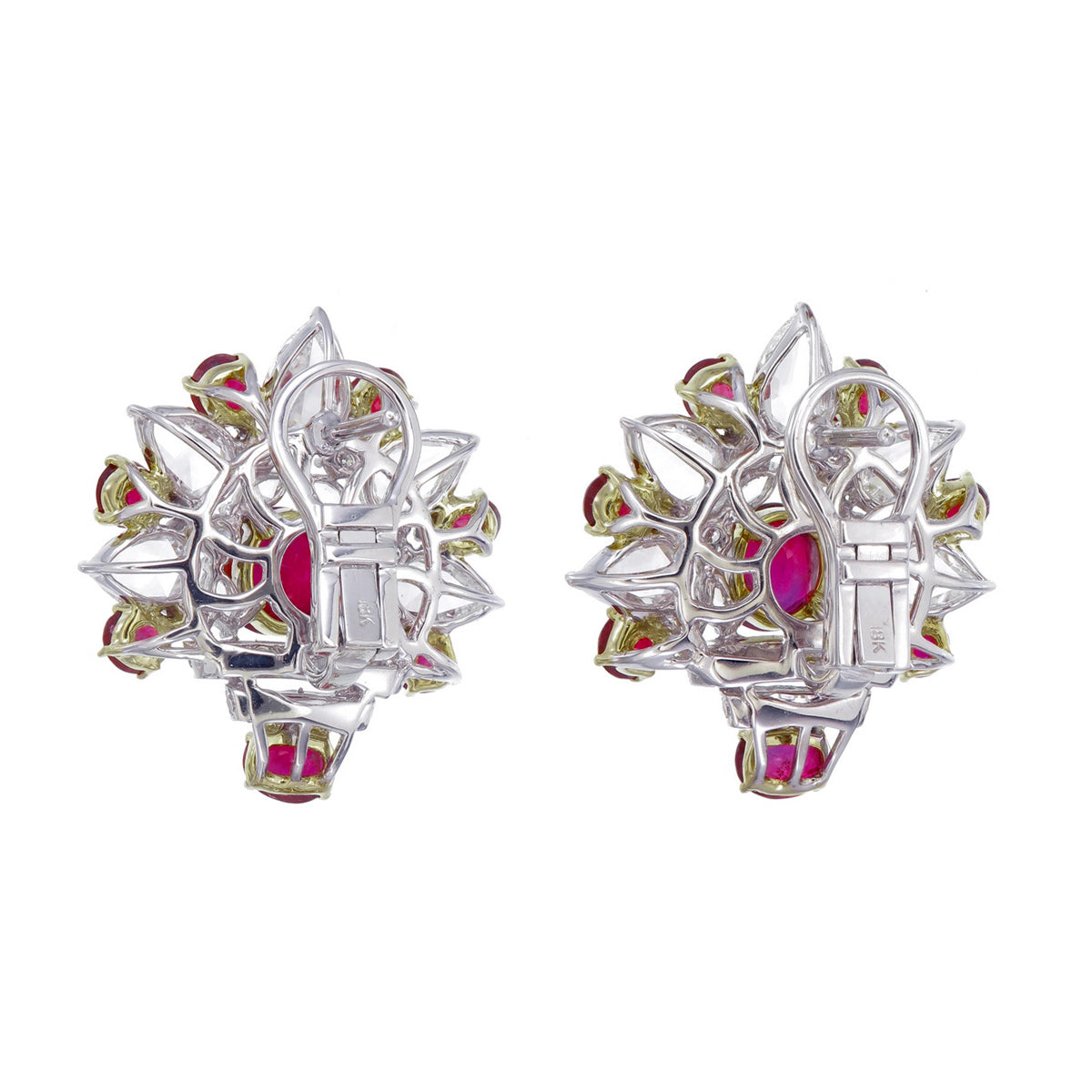 GRS Certified 4.71 Carat Burma Ruby Pigeon Blood And Diamond Earrings In 18k White Gold