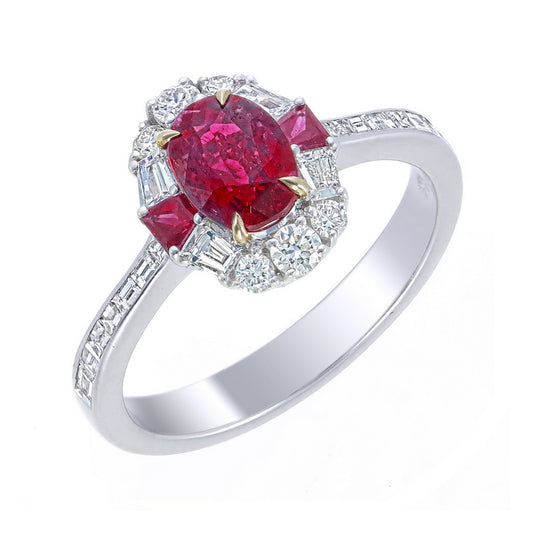 GRS Certified 1.03 Carat Burma No Heat Pigeon Blood Ruby Diamond Ring in 18K