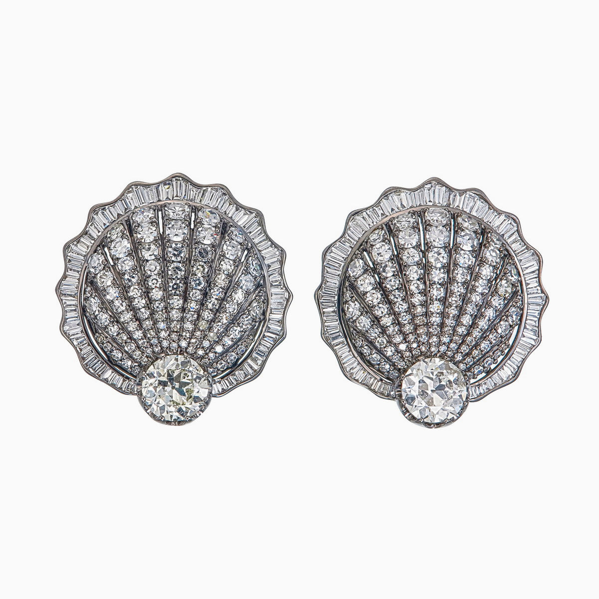 5.10 Carat Old Cut Diamond Shell Stud Earrings