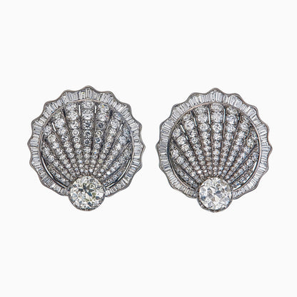 5.10 Carat Old Cut Diamond Shell Stud Earrings