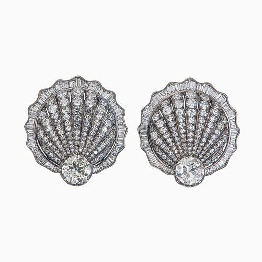 5.10 Carat Old Cut Diamond Shell Stud Earrings