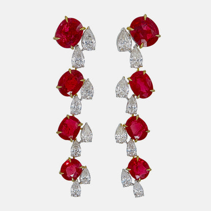 GRS Certified 5.80 Carat Burma No Heat Ruby and Diamond Dangling Earrings