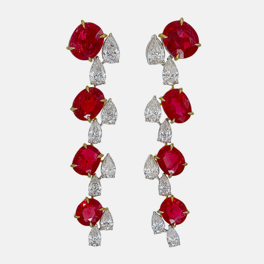 GRS Certified 5.80 Carat Burma No Heat Ruby and Diamond Dangling Earrings