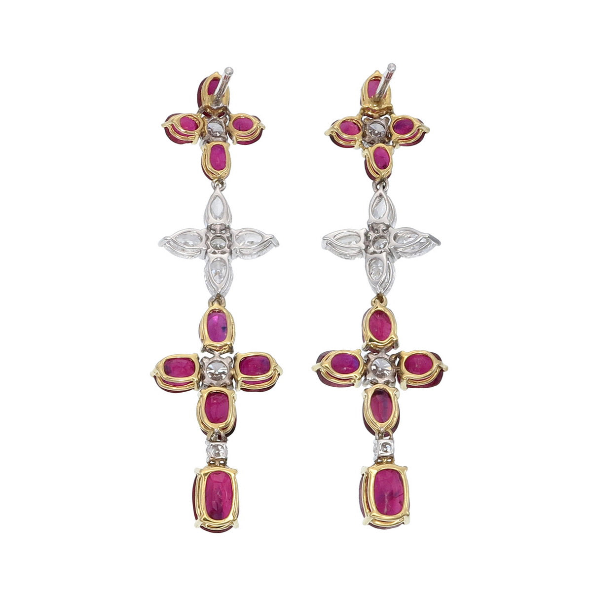 GRS Certified 7.37 Carat Burma No Heat Ruby and Diamond Chandelier Earrings