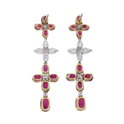 GRS Certified 7.37 Carat Burma No Heat Ruby and Diamond Chandelier Earrings